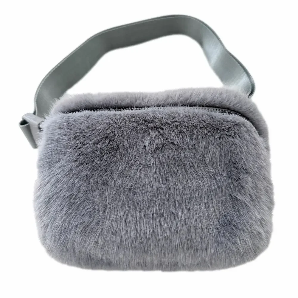 The Cashmere Project FAUX FUR Fuzzy Belt Bag Fanny Pack Gray Siper Soft NEW